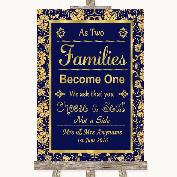 Blue & Gold As Families Become One Seating Plan Customised Wedding Sign