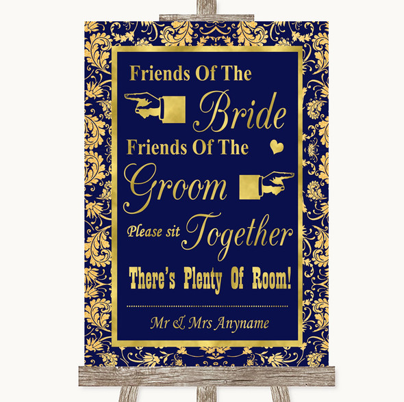 Blue & Gold Friends Of The Bride Groom Seating Customised Wedding Sign