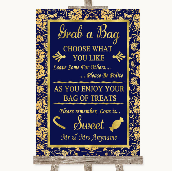 Blue & Gold Grab A Bag Candy Buffet Cart Sweets Customised Wedding Sign