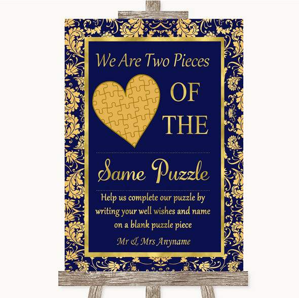 Blue & Gold Puzzle Piece Guest Book Customised Wedding Sign