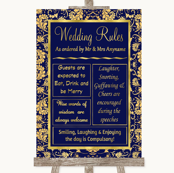 Blue & Gold Rules Of The Wedding Customised Wedding Sign