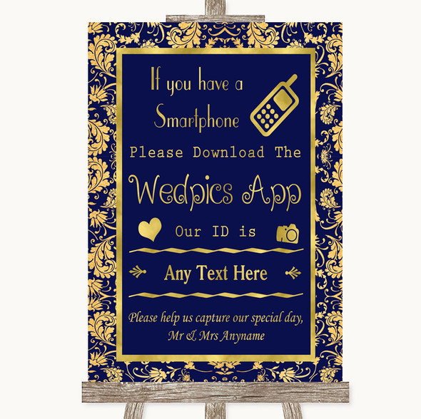 Blue & Gold Wedpics App Photos Customised Wedding Sign