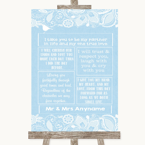 Blue Burlap & Lace Romantic Vows Customised Wedding Sign