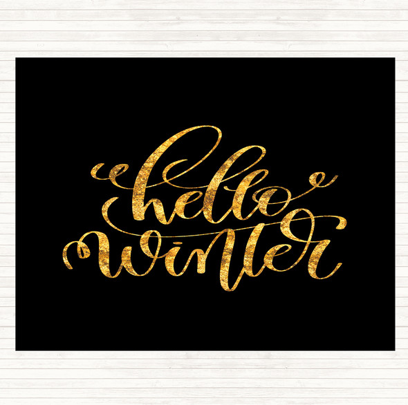Black Gold Christmas Hello Winter Quote Mouse Mat