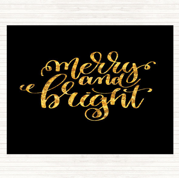Black Gold Christmas Merry & Bright Quote Mouse Mat