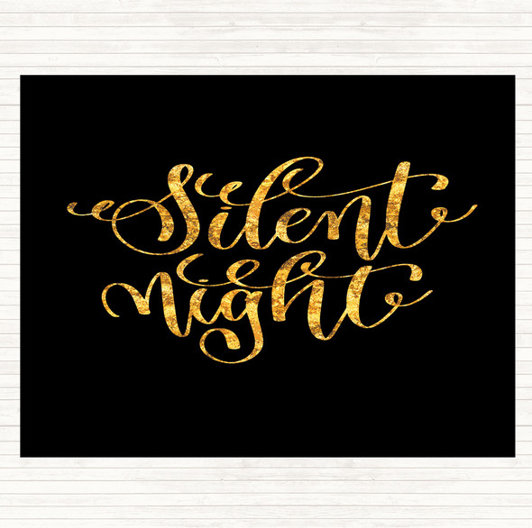 Black Gold Christmas Silent Night Quote Mouse Mat