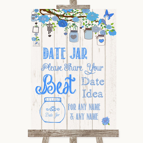 Blue Rustic Wood Date Jar Guestbook Customised Wedding Sign