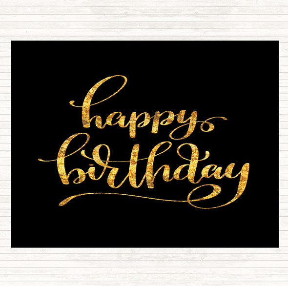 Black Gold Happy Birthday Swirl Quote Mouse Mat