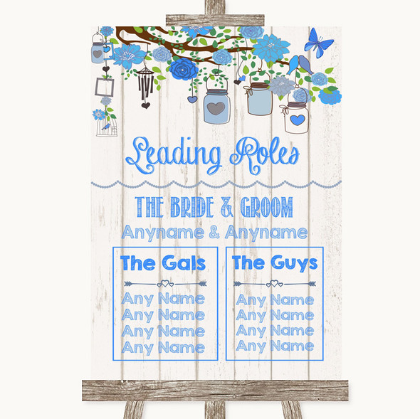 Blue Rustic Wood Who's Who Leading Roles Customised Wedding Sign