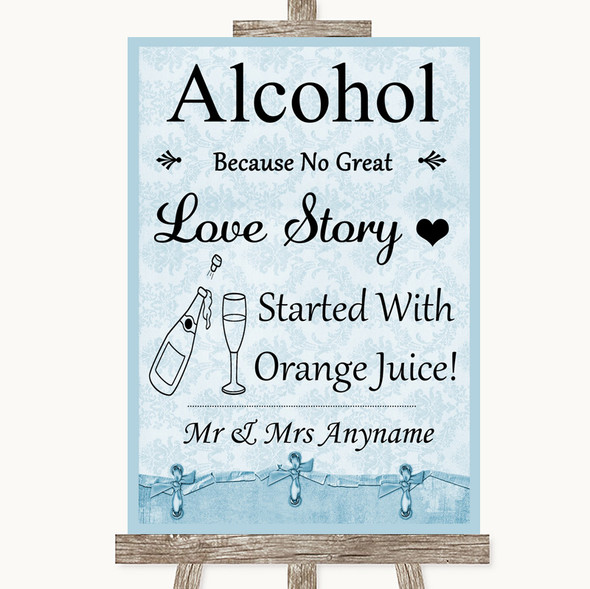 Blue Shabby Chic Alcohol Bar Love Story Customised Wedding Sign