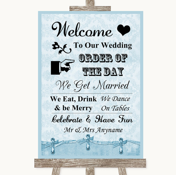 Blue Shabby Chic Welcome Order Of The Day Customised Wedding Sign