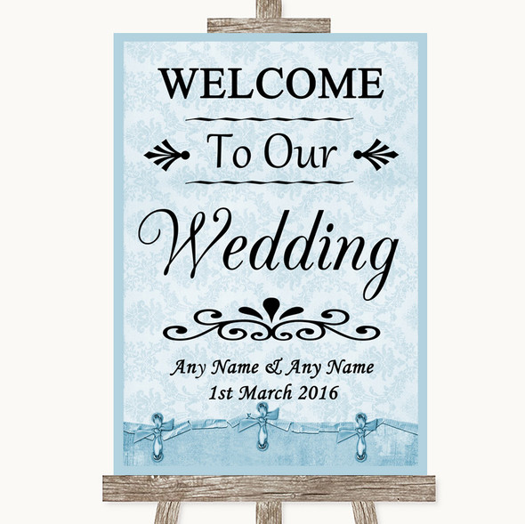 Blue Shabby Chic Welcome To Our Wedding Customised Wedding Sign