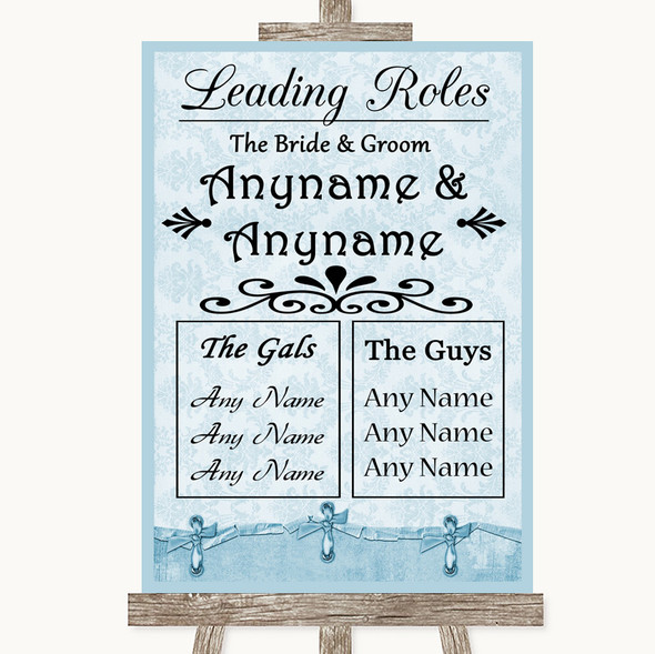 Blue Shabby Chic Who's Who Leading Roles Customised Wedding Sign