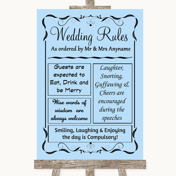 Blue Rules Of The Wedding Customised Wedding Sign