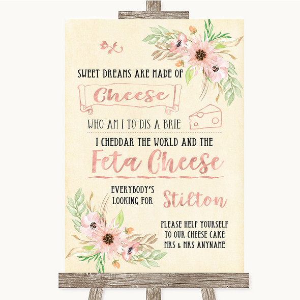 Blush Peach Floral Cheesecake Cheese Song Customised Wedding Sign