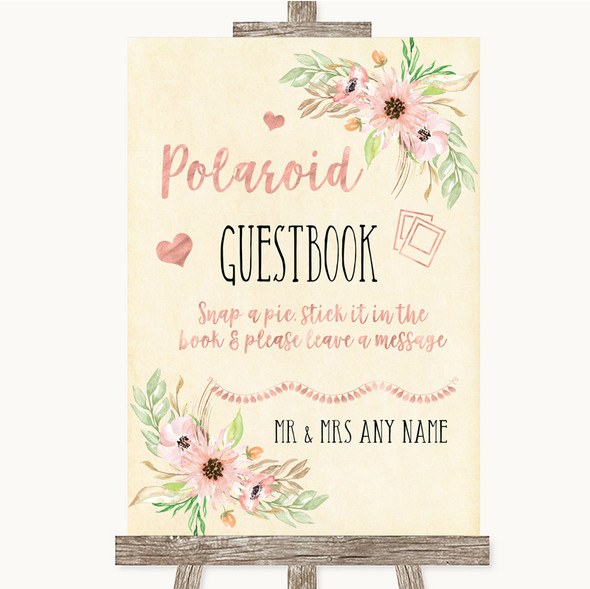 Blush Peach Floral Polaroid Guestbook Customised Wedding Sign