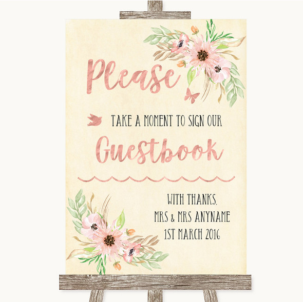 Blush Peach Floral Take A Moment To Sign Our Guest Book Wedding Sign