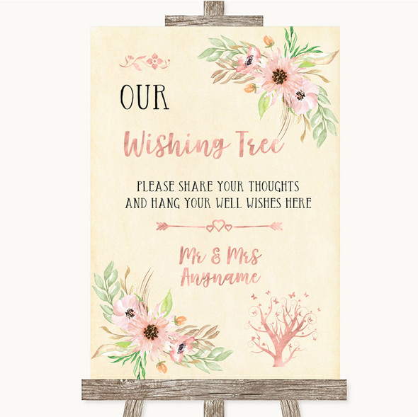 Blush Peach Floral Wishing Tree Customised Wedding Sign