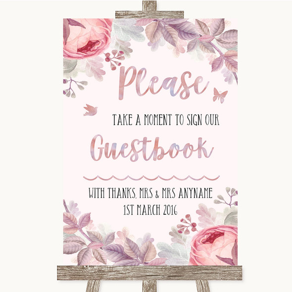 Blush Rose Gold & Lilac Take A Moment To Sign Our Guest Book Wedding Sign