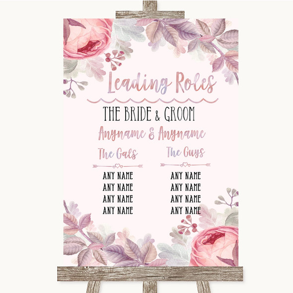 Blush Rose Gold & Lilac Who's Who Leading Roles Customised Wedding Sign