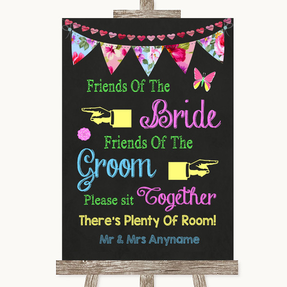 Bright Bunting Chalk Friends Of The Bride Groom Seating Wedding Sign
