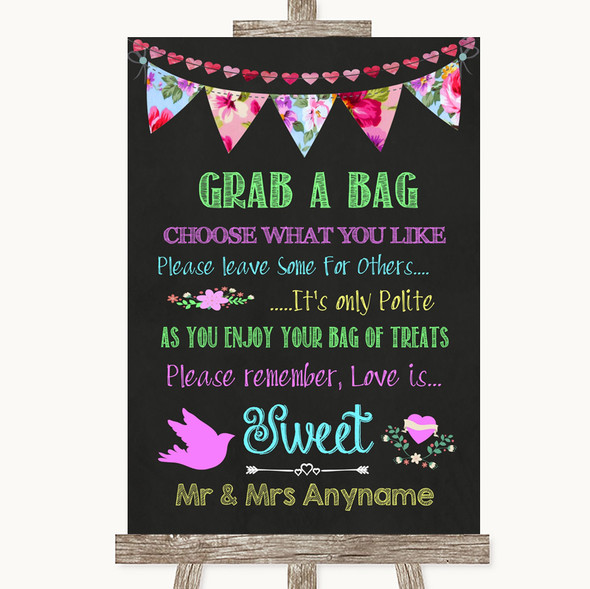 Bright Bunting Chalk Grab A Bag Candy Buffet Cart Sweets Wedding Sign