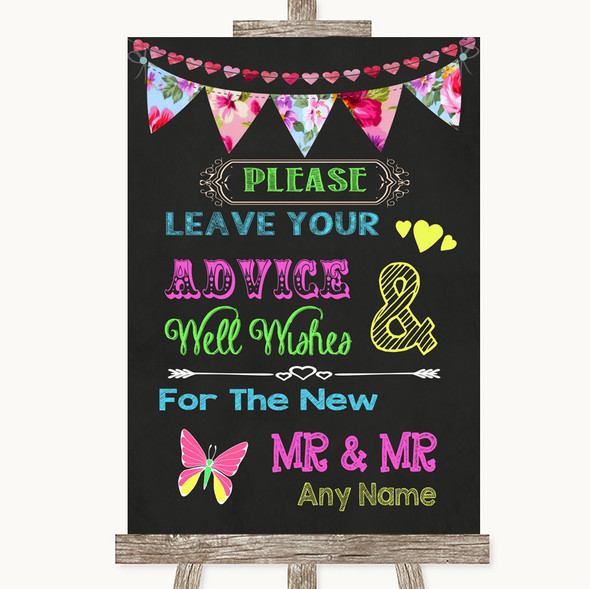 Bright Bunting Chalk Guestbook Advice & Wishes Gay Customised Wedding Sign