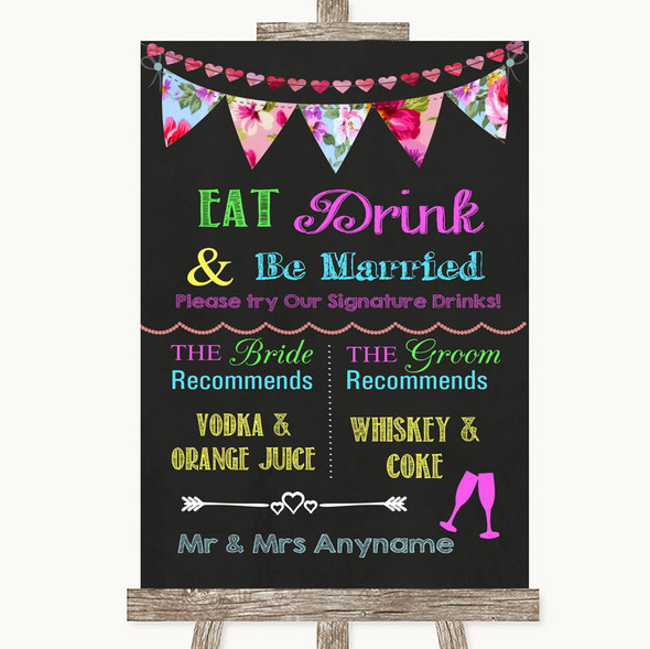 Bright Bunting Chalk Signature Favourite Drinks Customised Wedding Sign