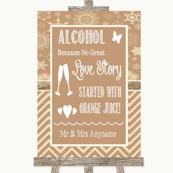Brown Winter Alcohol Bar Love Story Customised Wedding Sign