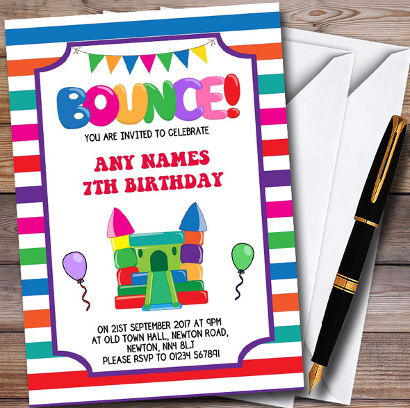 Stripy Bouncy Castle Customised Children's Birthday Party Invitations