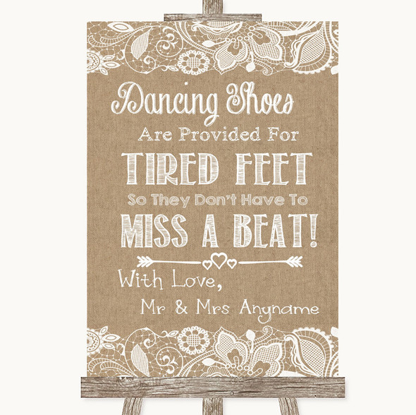 Burlap & Lace Dancing Shoes Flip-Flop Tired Feet Customised Wedding Sign