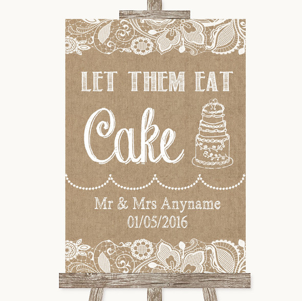 Burlap & Lace Let Them Eat Cake Customised Wedding Sign