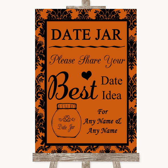 Burnt Orange Damask Date Jar Guestbook Customised Wedding Sign