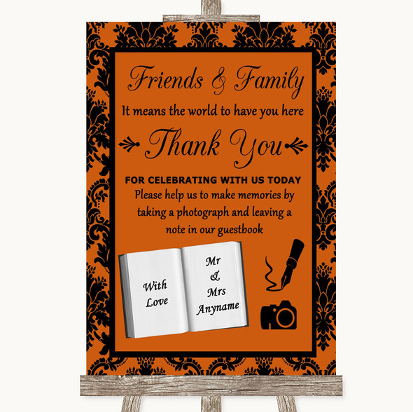 Burnt Orange Damask Photo Guestbook Friends & Family Customised Wedding Sign