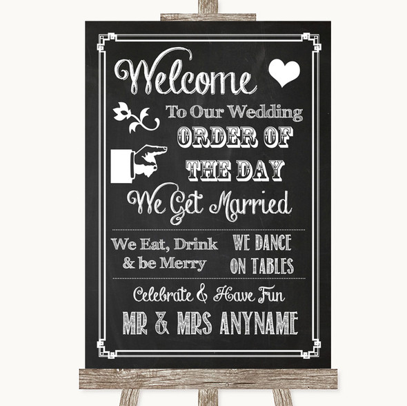 Chalk Sketch Welcome Order Of The Day Customised Wedding Sign