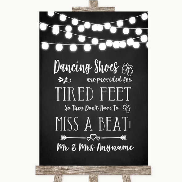 Chalk Style Black & White Lights Dancing Shoes Flip-Flop Tired Feet Wedding Sign