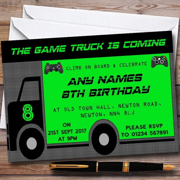 Games Truck Gaming Customised Children's Birthday Party Invitations