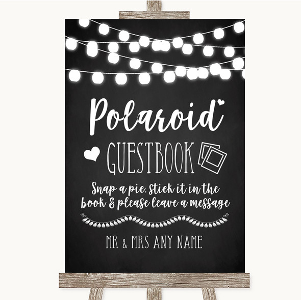 Chalk Style Black & White Lights Polaroid Guestbook Customised Wedding Sign