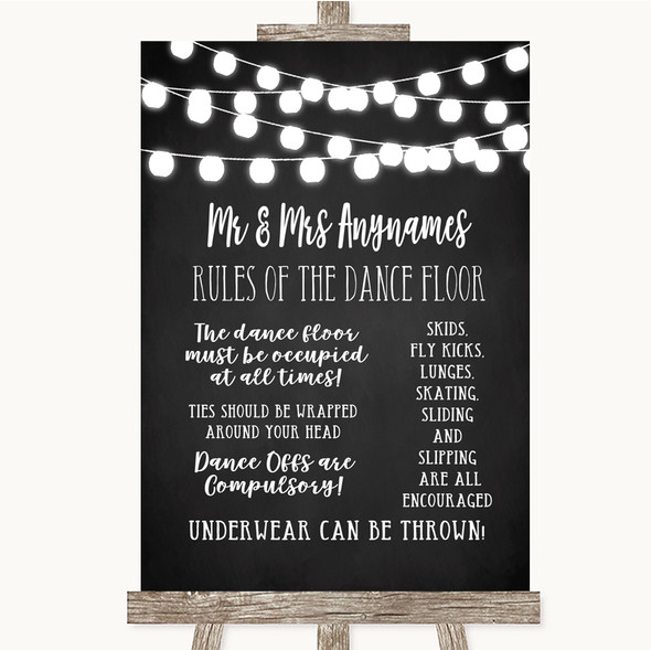 Chalk Style Black & White Lights Rules Of The Dance Floor Wedding Sign