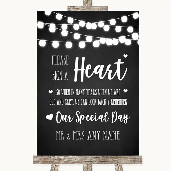 Chalk Style Black & White Lights Sign a Heart Customised Wedding Sign