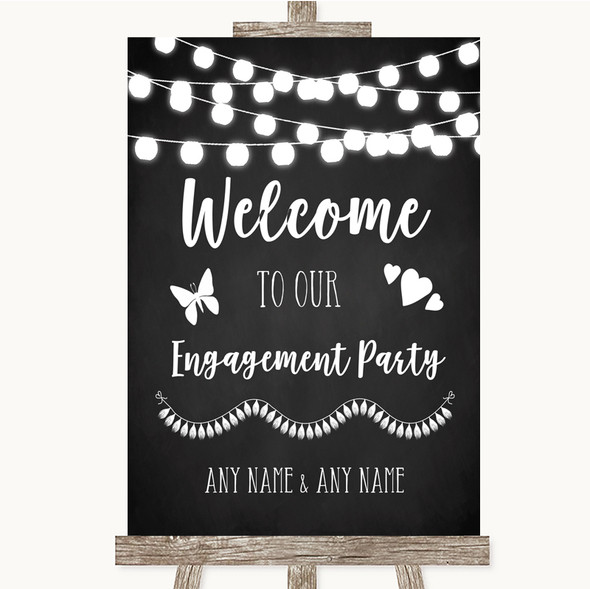 Chalk Style Black & White Lights Welcome To Our Engagement Party Wedding Sign