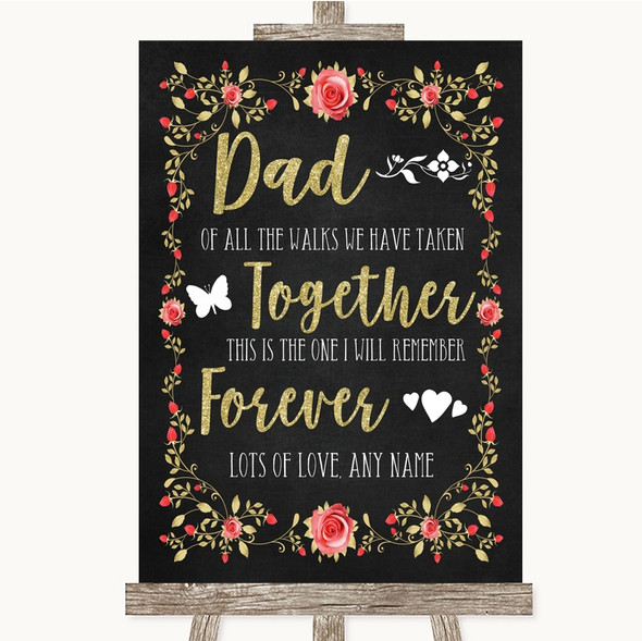 Chalk Style Blush Pink Rose & Gold Dad Walk Down The Aisle Wedding Sign