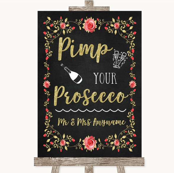 Chalk Style Blush Pink Rose & Gold Pimp Your Prosecco Customised Wedding Sign