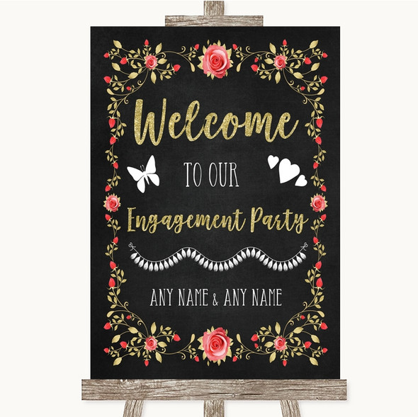 Chalk Style Blush Pink Rose & Gold Welcome To Our Engagement Party Wedding Sign