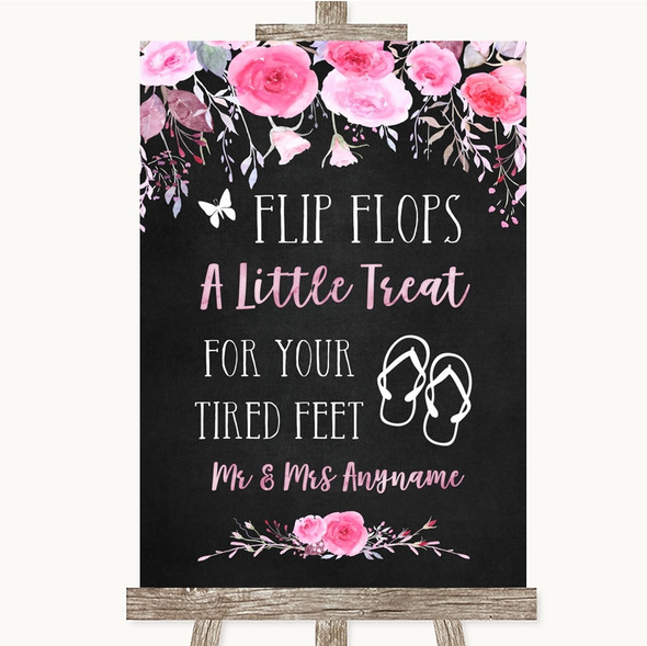 Chalk Style Watercolour Pink Floral Flip Flops Dancing Shoes Wedding Sign