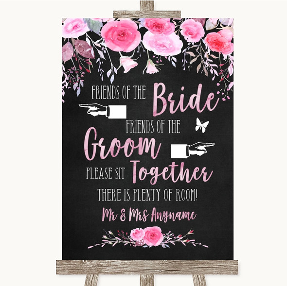 Chalk Watercolour Pink Floral Friends Of The Bride Groom Seating Wedding Sign