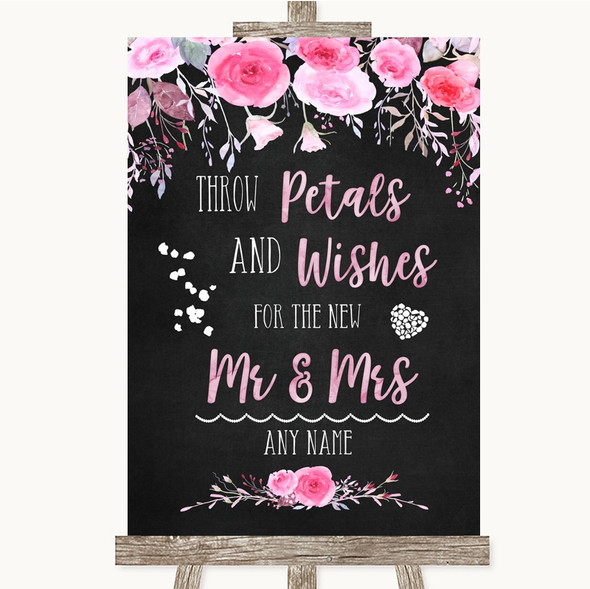 Chalk Style Watercolour Pink Floral Petals Wishes Confetti Wedding Sign