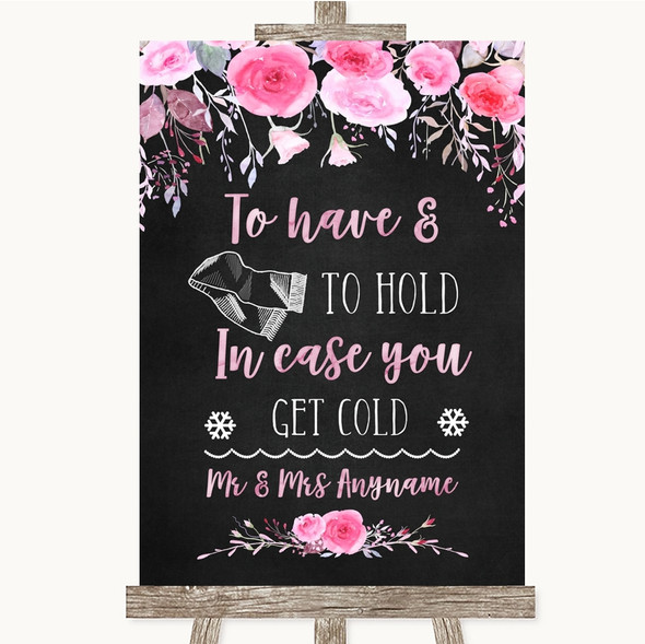 Chalk Style Watercolour Pink Floral Wedding Blanket Scarf Wedding Sign