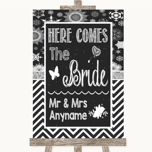 Chalk Winter Here Comes Bride Aisle Sign Customised Wedding Sign