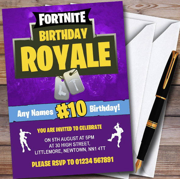 Fortnite Birthday Royale Purple Customised Birthday Party Invitations